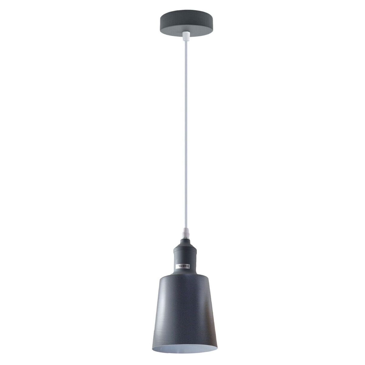 Coloured Pendant Light – Gloss Metal, Curvy or Barn Shades, 8 Colours - Grey, Retro Small 15 cm Grey, Without Bulb
