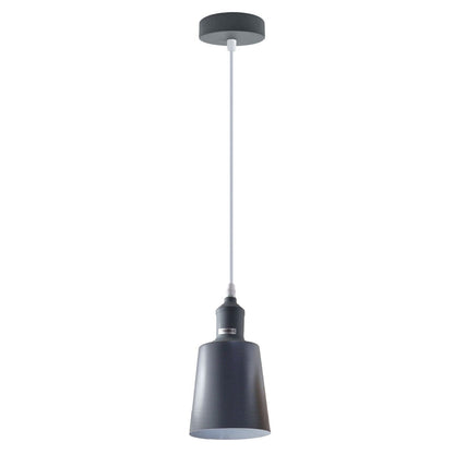 Coloured Pendant Light – Gloss Metal, Curvy or Barn Shades, 8 Colours - Grey, Retro Small 15 cm Grey, Without Bulb