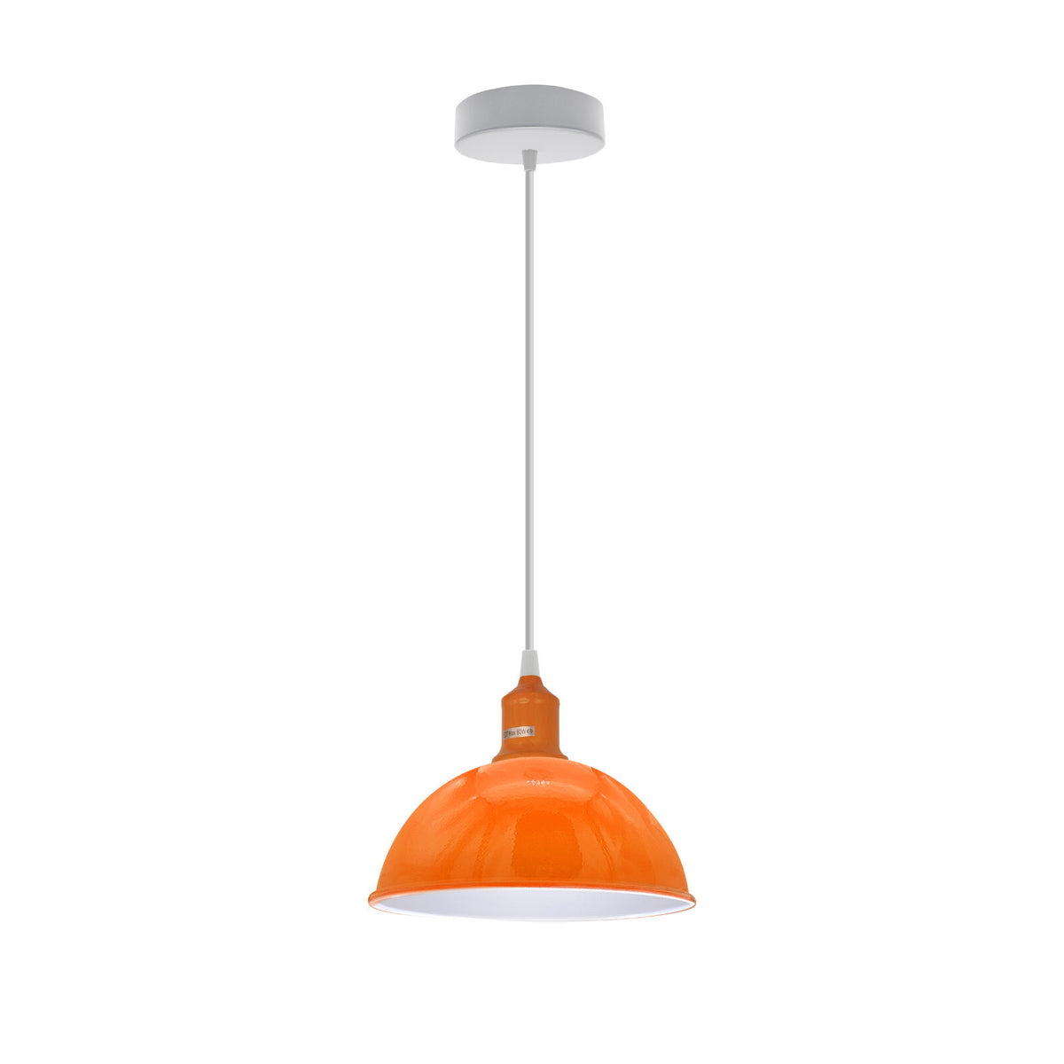 Coloured Pendant Light – Gloss Metal, Curvy or Barn Shades, 8 Colours - Orange, Dome 21 cm Orange, Without Bulb