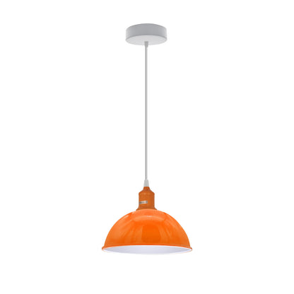 Coloured Pendant Light – Gloss Metal, Curvy or Barn Shades, 8 Colours - Orange, Dome 21 cm Orange, Without Bulb