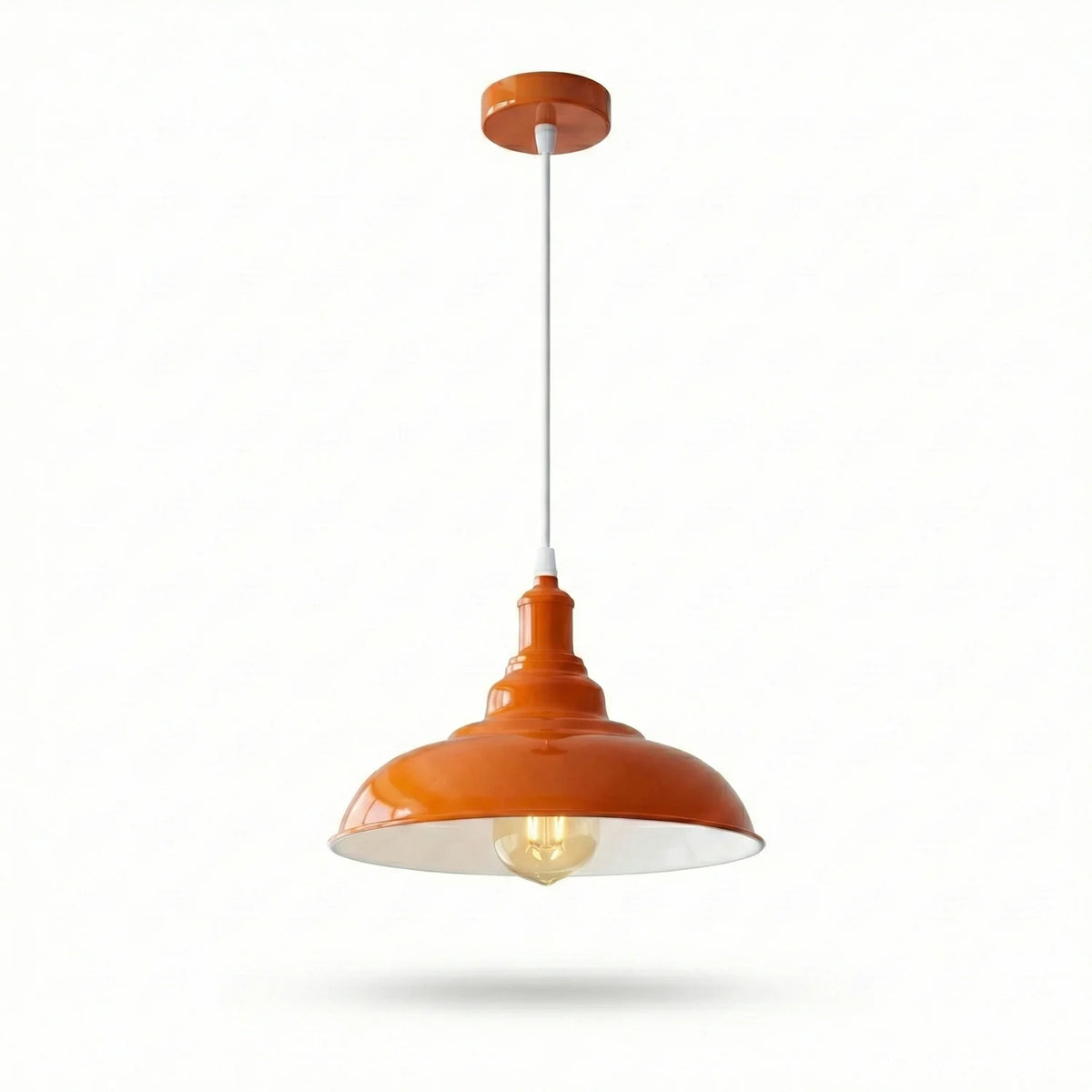 Coloured Pendant Light – Gloss Metal, Curvy or Barn Shades, 8 Colours - Orange, Gloss Metal 32 cm Orange, Without Bulb