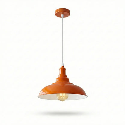 Coloured Pendant Light – Gloss Metal, Curvy or Barn Shades, 8 Colours - Orange, Gloss Metal 32 cm Orange, Without Bulb