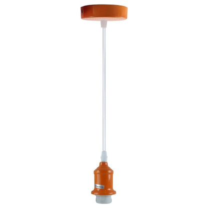 Coloured Pendant Light – Gloss Metal, Curvy or Barn Shades, 8 Colours - Orange, No Shade, Without Bulb
