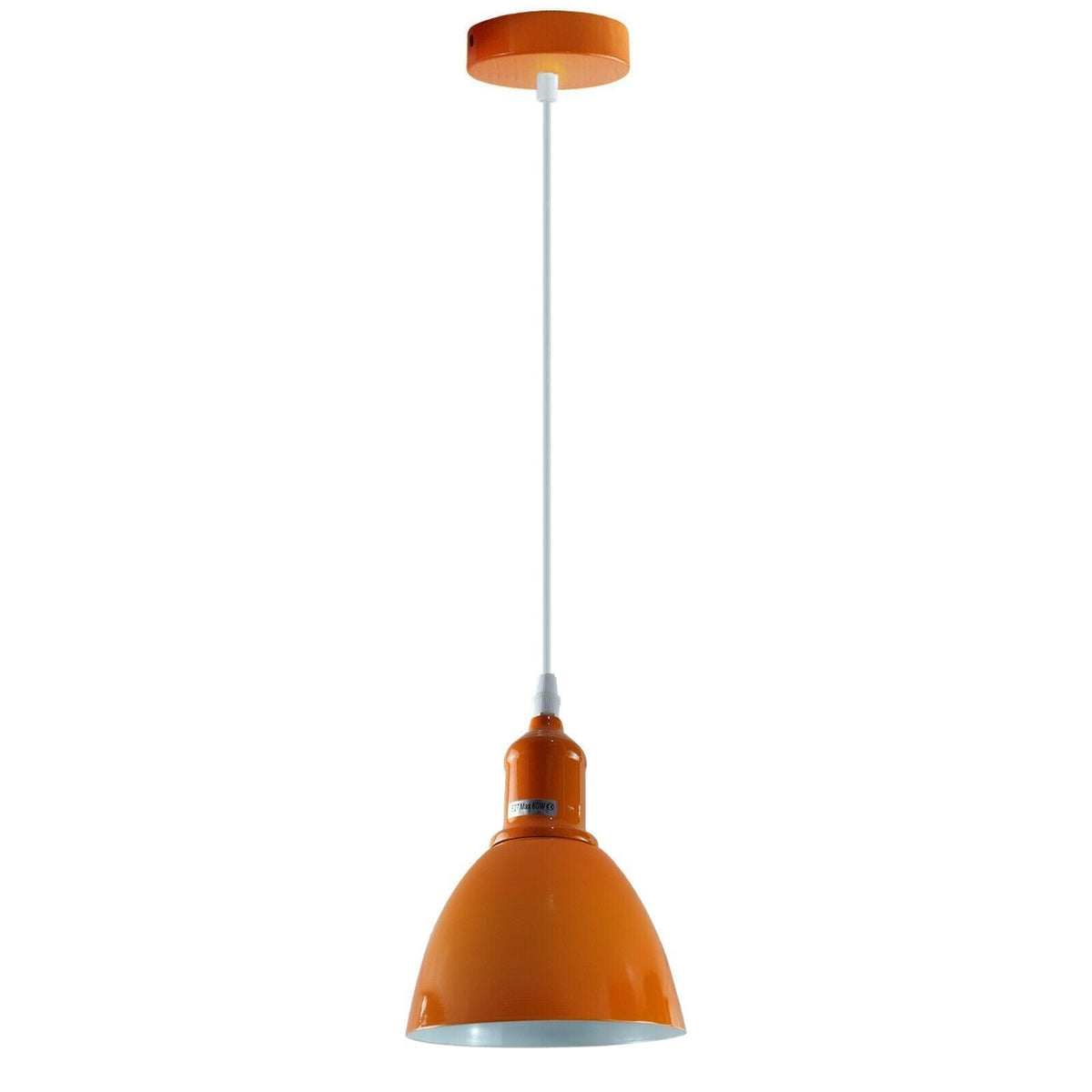 Coloured Pendant Light – Gloss Metal, Curvy or Barn Shades, 8 Colours - Orange, Retro 15 cm Orange, Without Bulb