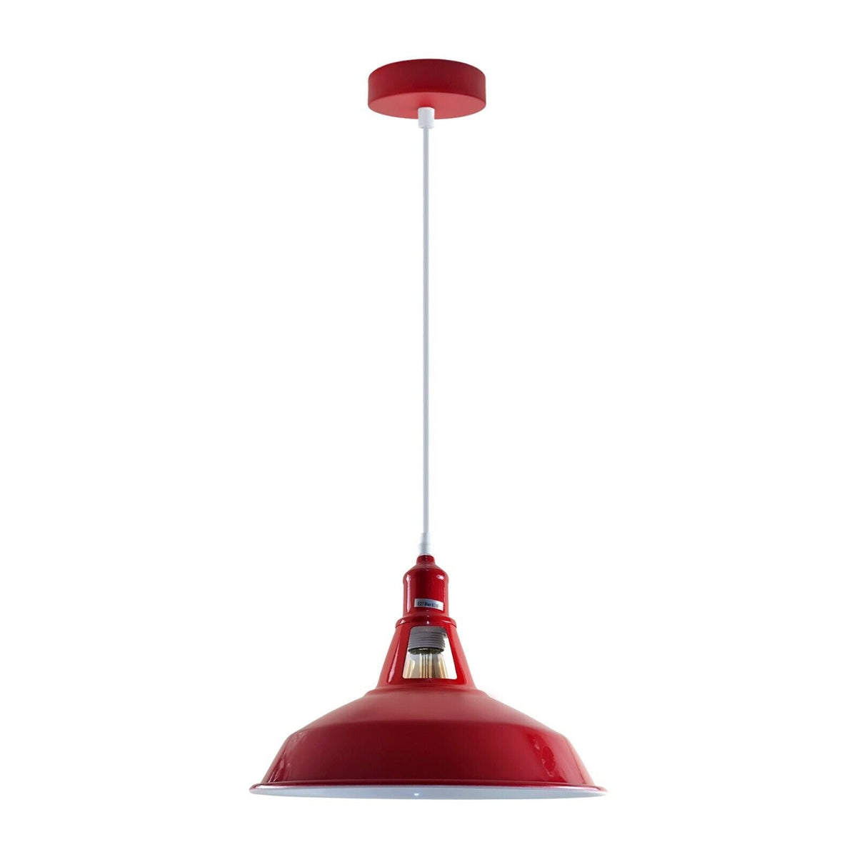 Coloured Pendant Light – Gloss Metal, Curvy or Barn Shades, 8 Colours - Red, Barn Slotted 30 cm Red, Without Bulb