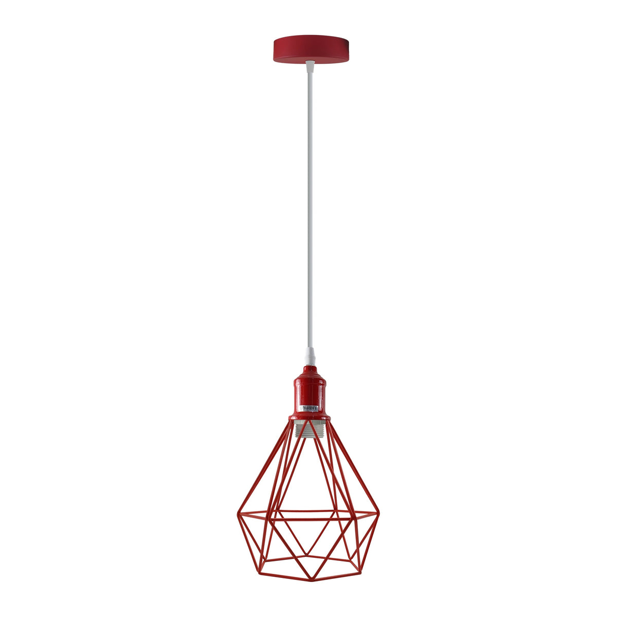 Coloured Pendant Light – Gloss Metal, Curvy or Barn Shades, 8 Colours - Red, Diamond Cage Red, Without Bulb