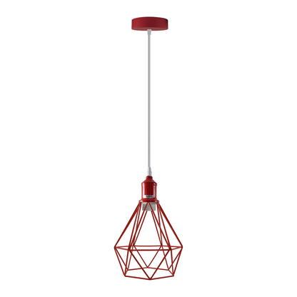 Coloured Pendant Light – Gloss Metal, Curvy or Barn Shades, 8 Colours - Red, Diamond Cage Red, Without Bulb