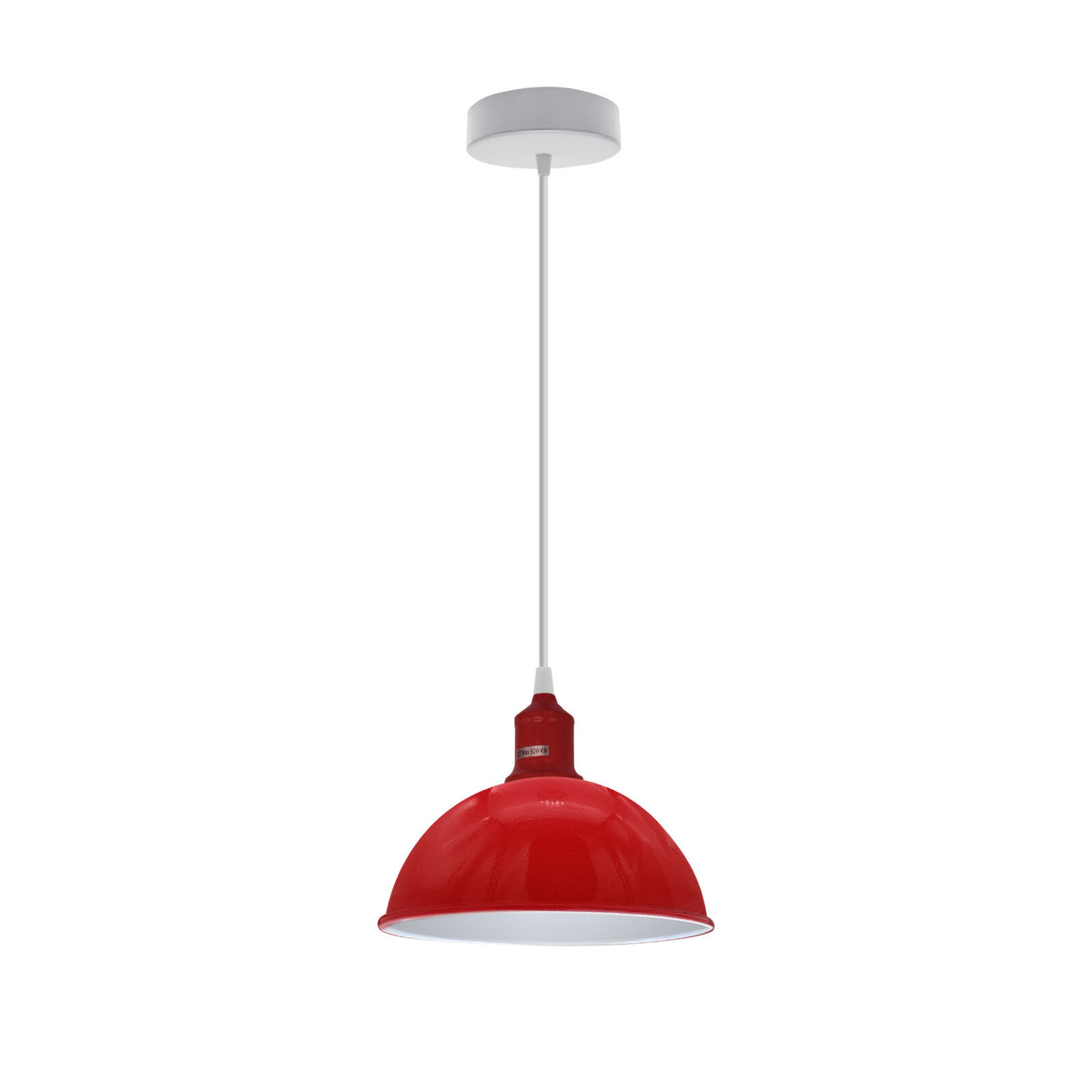 Coloured Pendant Light – Gloss Metal, Curvy or Barn Shades, 8 Colours - Red, Dome 21 cm Red, Without Bulb
