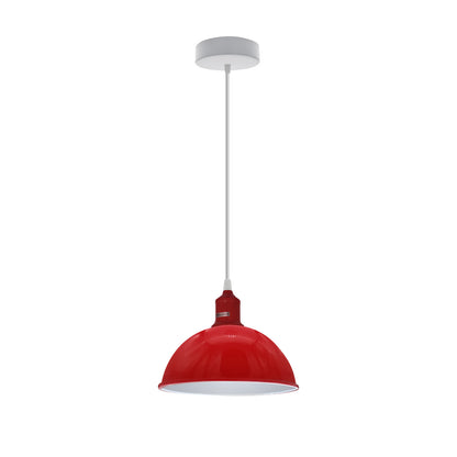 Coloured Pendant Light – Gloss Metal, Curvy or Barn Shades, 8 Colours - Red, Dome 21 cm Red, Without Bulb