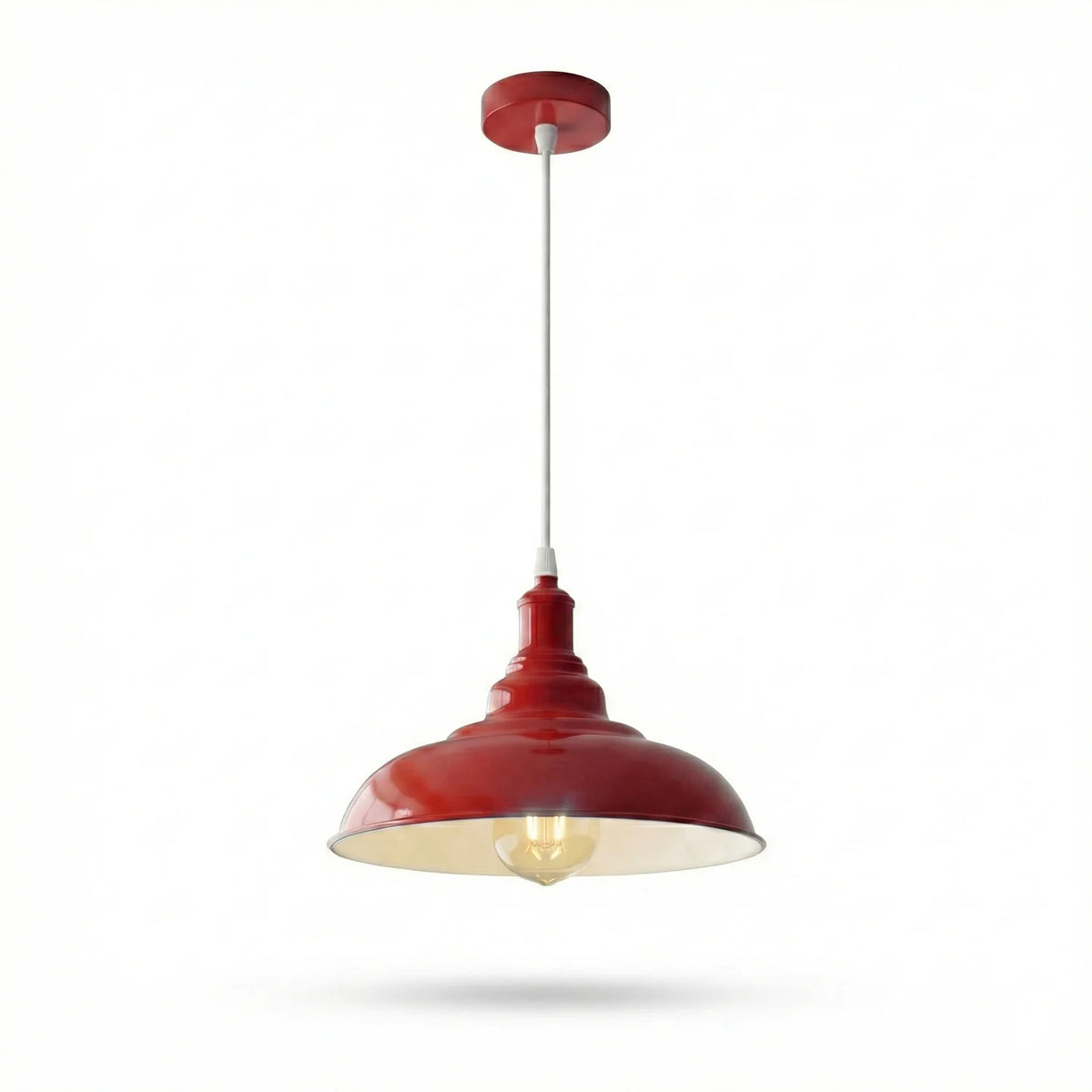 Coloured Pendant Light – Gloss Metal, Curvy or Barn Shades, 8 Colours - Red, Gloss Metal 32 cm Red, Without Bulb