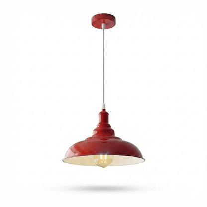 Coloured Pendant Light – Gloss Metal, Curvy or Barn Shades, 8 Colours - Red, Gloss Metal 32 cm Red, Without Bulb