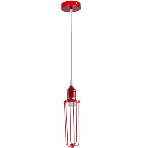 Coloured Pendant Light – Gloss Metal, Curvy or Barn Shades, 8 Colours - Red, Long Cage Red, Without Bulb