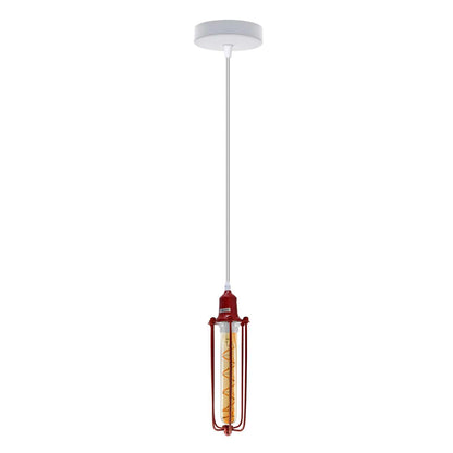 Coloured Pendant Light – Gloss Metal, Curvy or Barn Shades, 8 Colours - Red, Long Cage Red, ST185 LED Bulb 4W