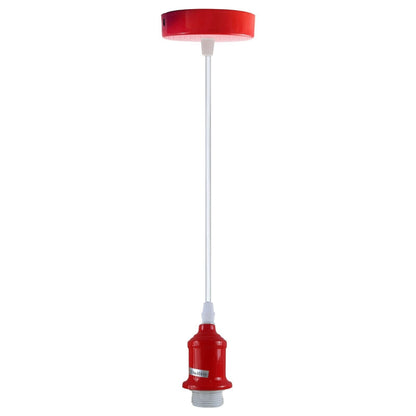 Coloured Pendant Light – Gloss Metal, Curvy or Barn Shades, 8 Colours - Red, No Shade, Without Bulb