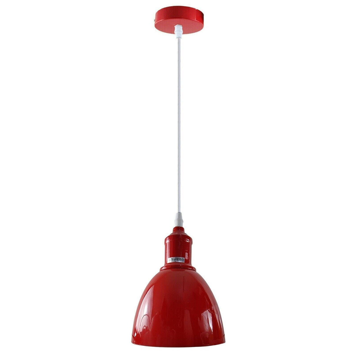 Coloured Pendant Light – Gloss Metal, Curvy or Barn Shades, 8 Colours - Red, Retro 15 cm Red, Without Bulb