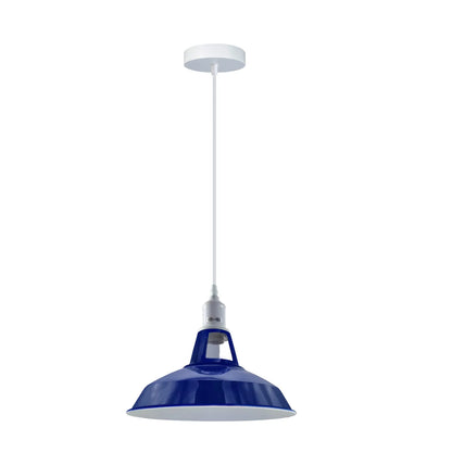 Coloured Pendant Light – Gloss Metal, Curvy or Barn Shades, 8 Colours - White, Barn Slotted 30 cm Navy Blue, Without Bulb