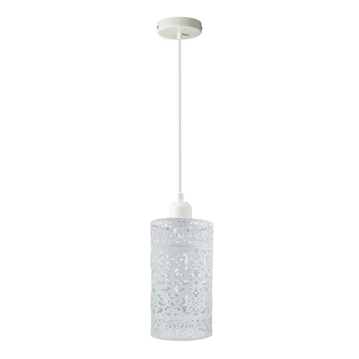 Coloured Pendant Light – Gloss Metal, Curvy or Barn Shades, 8 Colours - White, Barrel Cage White, Without Bulb