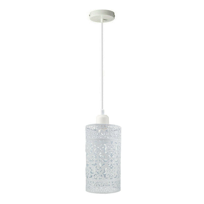 Coloured Pendant Light – Gloss Metal, Curvy or Barn Shades, 8 Colours - White, Barrel Cage White, Without Bulb