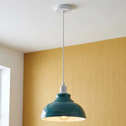 Coloured Pendant Light – Gloss Metal, Curvy or Barn Shades, 8 Colours - White, Curvy 29 cm Cyan Blue, Without Bulb
