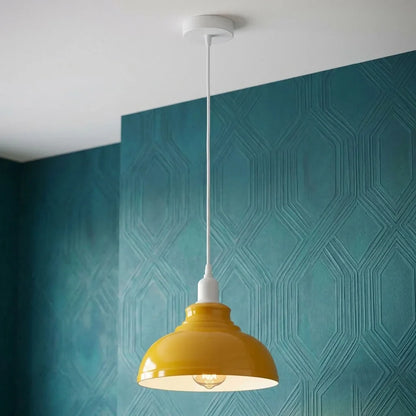 Coloured Pendant Light – Gloss Metal, Curvy or Barn Shades, 8 Colours - White, Curvy 29 cm Yellow, Without Bulb