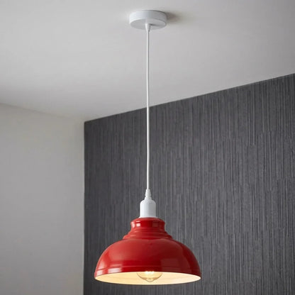 Coloured Pendant Light – Gloss Metal, Curvy or Barn Shades, 8 Colours - White, Curvy 29 cm Red, Without Bulb
