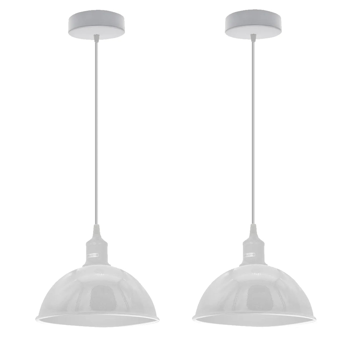 Coloured Pendant Light – Gloss Metal, Curvy or Barn Shades, 8 Colours - White, Dome 21 cm White Pack of 2, Without Bulb