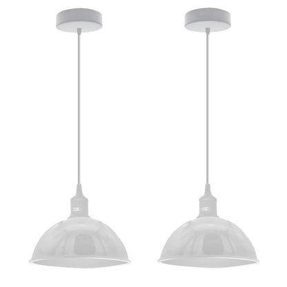 Coloured Pendant Light – Gloss Metal, Curvy or Barn Shades, 8 Colours - White, Dome 21 cm White Pack of 2, Without Bulb