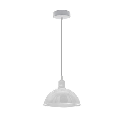 Coloured Pendant Light – Gloss Metal, Curvy or Barn Shades, 8 Colours - White, Dome 21 cm White, Without Bulb
