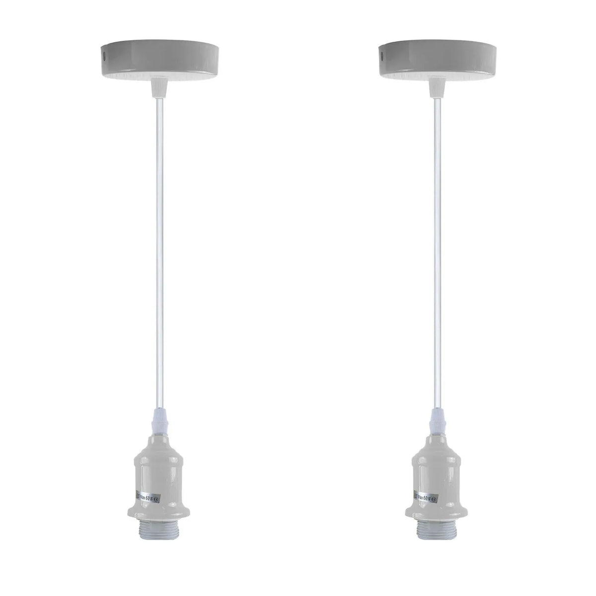 Coloured Pendant Light – Gloss Metal, Curvy or Barn Shades, 8 Colours - White, No Shade Pack of 2, Without Bulb