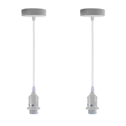 Coloured Pendant Light – Gloss Metal, Curvy or Barn Shades, 8 Colours - White, No Shade Pack of 2, Without Bulb