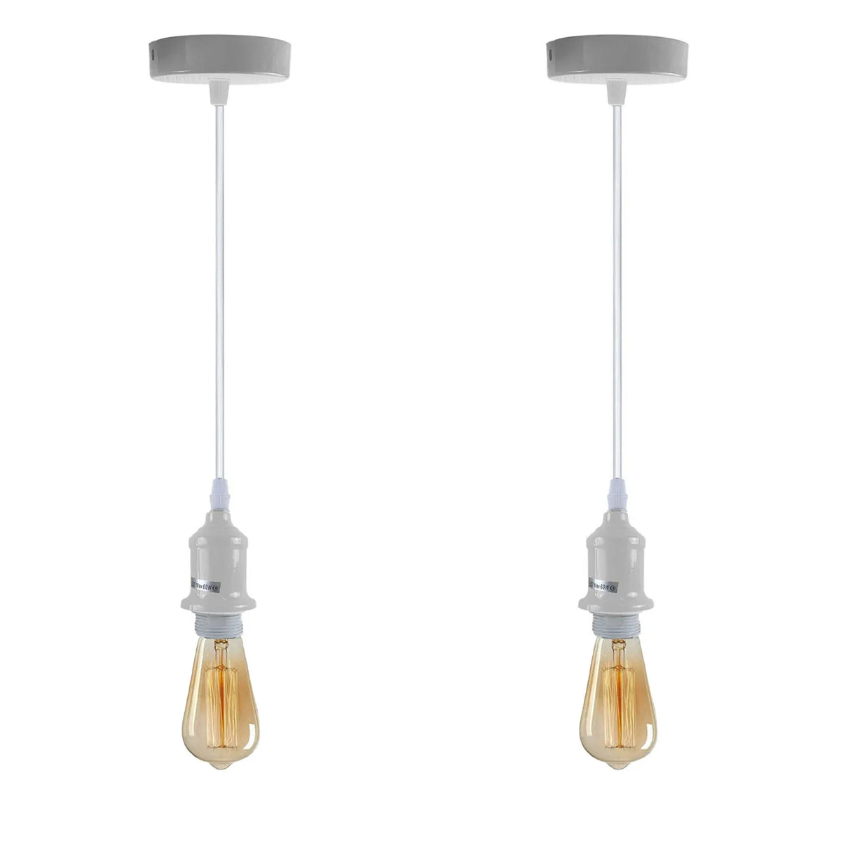 Coloured Pendant Light – Gloss Metal, Curvy or Barn Shades, 8 Colours - White, No Shade, Pack of 2 with 2 ST64 Bulbs