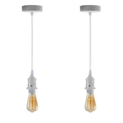 Coloured Pendant Light – Gloss Metal, Curvy or Barn Shades, 8 Colours - White, No Shade, Pack of 2 with 2 ST64 Bulbs