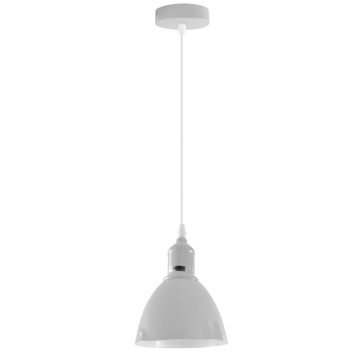 Coloured Pendant Light – Gloss Metal, Curvy or Barn Shades, 8 Colours - White, Retro 15 cm White, Without Bulb