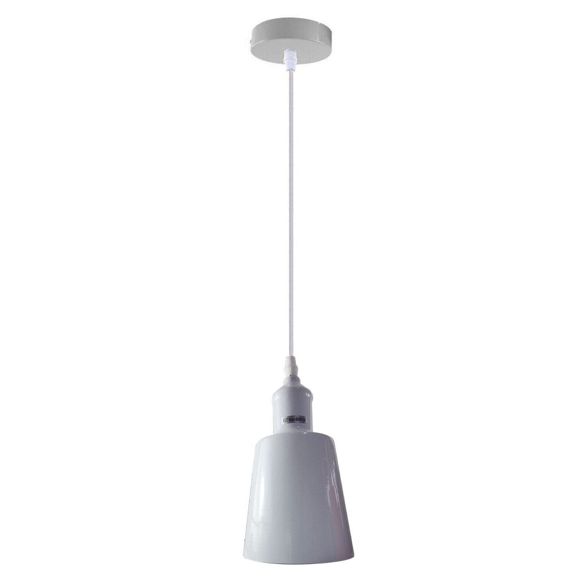 Coloured Pendant Light – Gloss Metal, Curvy or Barn Shades, 8 Colours - White, Retro Small 15 cm White, Without Bulb