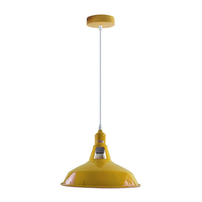 Coloured Pendant Light – Gloss Metal, Curvy or Barn Shades, 8 Colours - Yellow, Barn Slotted 30 cm Yellow, Without Bulb