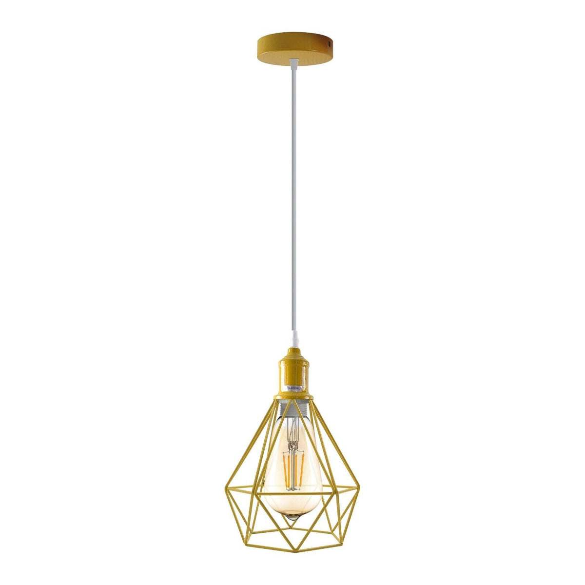 Coloured Pendant Light – Gloss Metal, Curvy or Barn Shades, 8 Colours - Yellow, Diamond Cage Yellow, Without Bulb