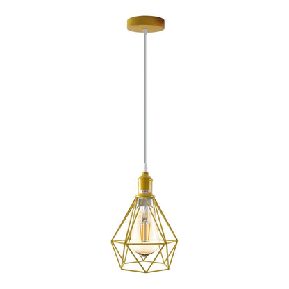 Coloured Pendant Light – Gloss Metal, Curvy or Barn Shades, 8 Colours - Yellow, Diamond Cage Yellow, Without Bulb