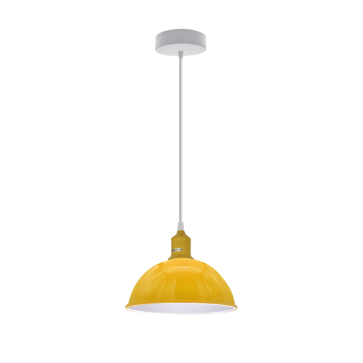 Coloured Pendant Light – Gloss Metal, Curvy or Barn Shades, 8 Colours - Yellow, Dome 21 cm Yellow, Without Bulb