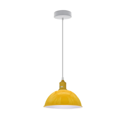 Coloured Pendant Light – Gloss Metal, Curvy or Barn Shades, 8 Colours - Yellow, Dome 21 cm Yellow, Without Bulb