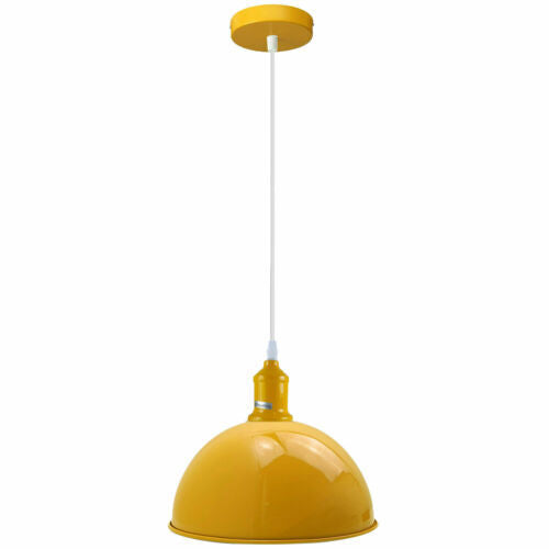 Coloured Pendant Light – Gloss Metal, Curvy or Barn Shades, 8 Colours - Yellow, Dome 40 cm Yellow, Without Bulb