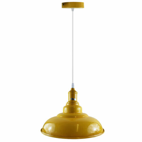 Coloured Pendant Light – Gloss Metal, Curvy or Barn Shades, 8 Colours - Yellow, Gloss Metal 32 cm Yellow, Without Bulb