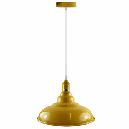 Coloured Pendant Light – Gloss Metal, Curvy or Barn Shades, 8 Colours - Yellow, Gloss Metal 32 cm Yellow, Without Bulb