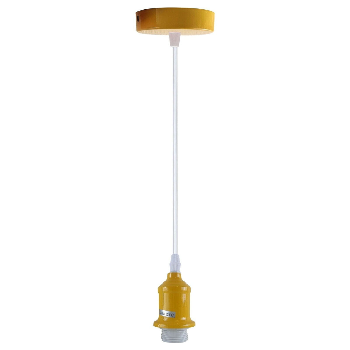 Coloured Pendant Light – Gloss Metal, Curvy or Barn Shades, 8 Colours - Yellow, No Shade, Without Bulb