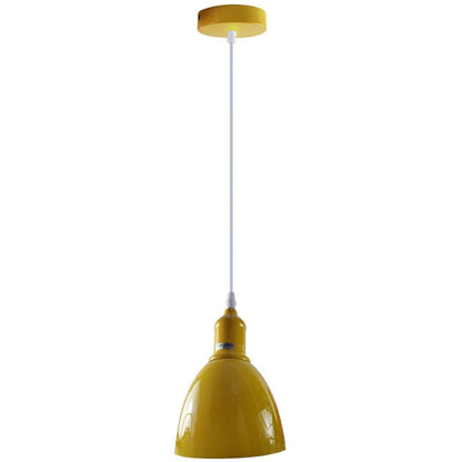 Coloured Pendant Light – Gloss Metal, Curvy or Barn Shades, 8 Colours - Yellow, Retro 15 cm Yellow, Without Bulb