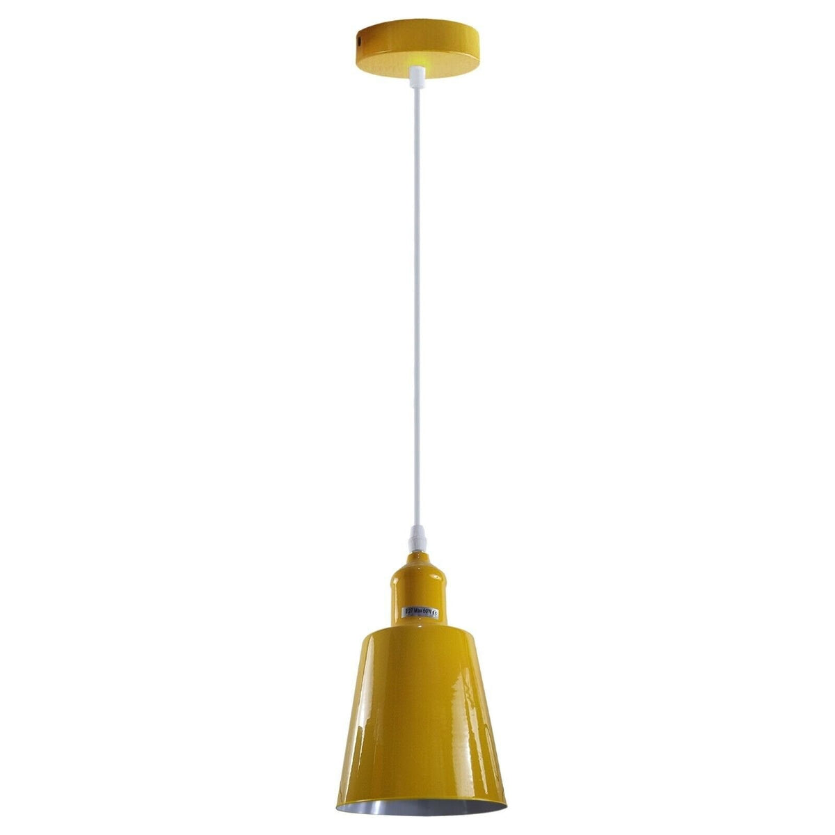 Coloured Pendant Light – Gloss Metal, Curvy or Barn Shades, 8 Colours - Yellow, Retro Small 15 cm Yellow, Without Bulb