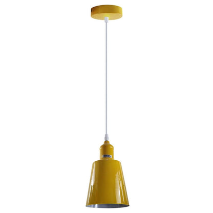Coloured Pendant Light – Gloss Metal, Curvy or Barn Shades, 8 Colours - Yellow, Retro Small 15 cm Yellow, Without Bulb