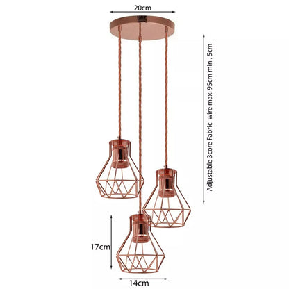 3-Light Cluster Pendant – Rose Gold Diamond Cages, E27 - photo 4