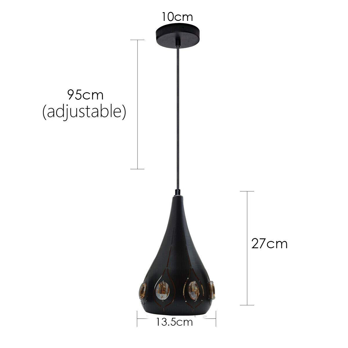 3-Light Teardrop Pendant – Black, Crystal-Studded or Plain, E27 - photo 3