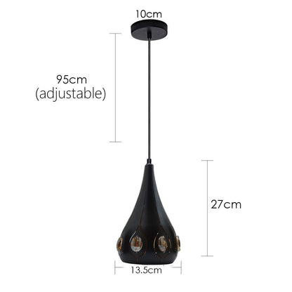 3-Light Teardrop Pendant – Black, Crystal-Studded or Plain, E27 - photo 3
