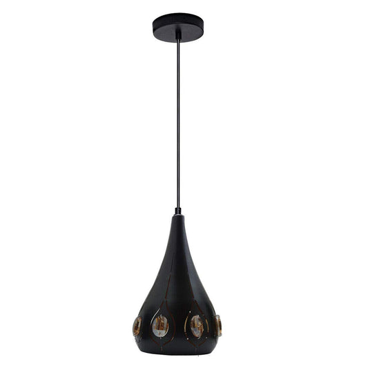 Teardrop Pendant Light with Amber Crystals – Black, 13.5 cm, E27 - Black, LSWB 13.5 cm Black, Without Bulb